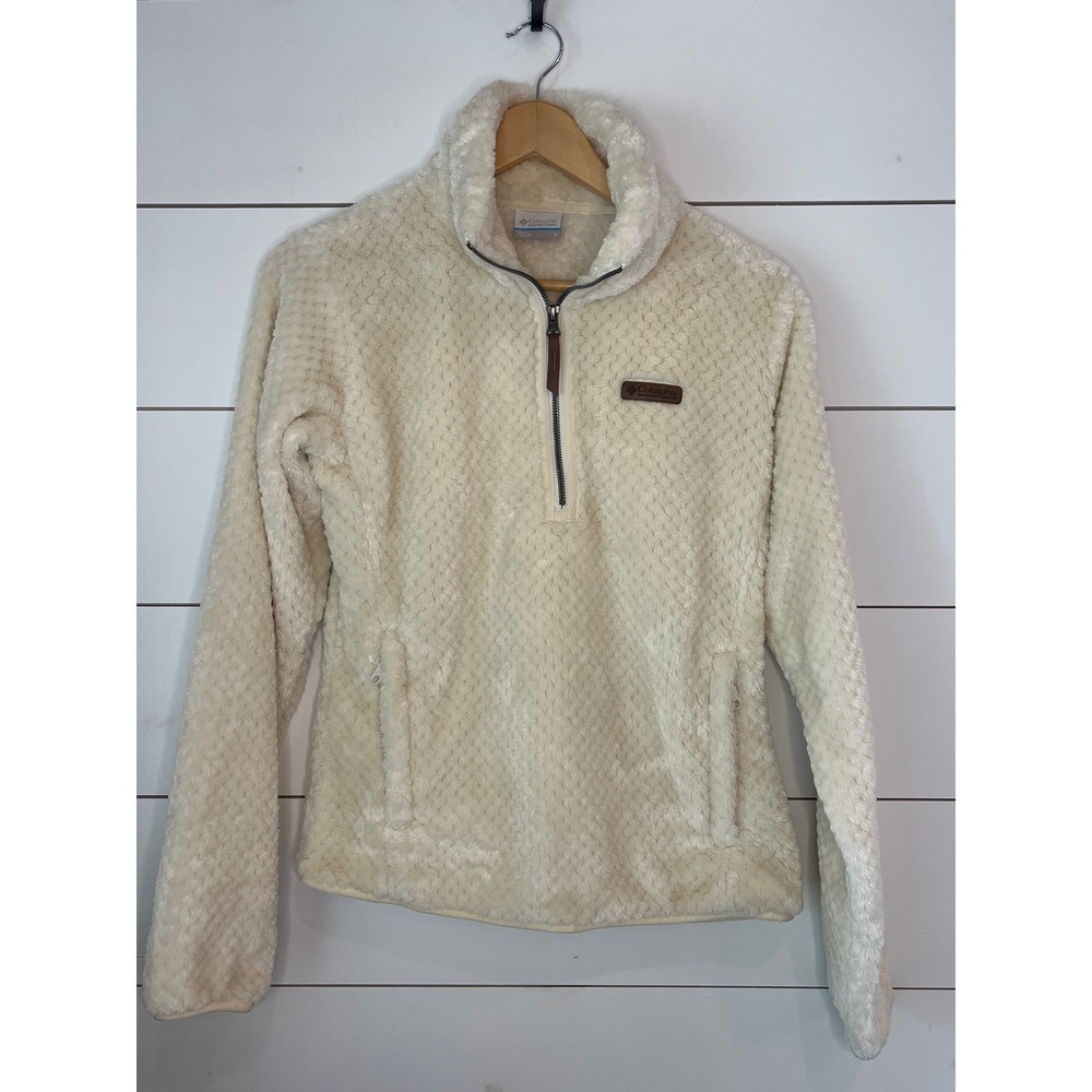 Columbia Fire Side II Fleece Quarter Zip Pullover Cream Women Small gorpcore